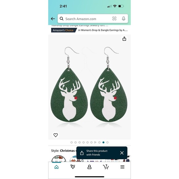 2 Pair Teardrop Christmas Earrings Deer & Sweater Earrings Xmas Earrings - NEW - Picture 2 of 3